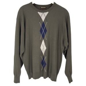 Barbour Mens Cotton Cashmere Argyle Sweater Size XL Army Green Made in‎ Scotland